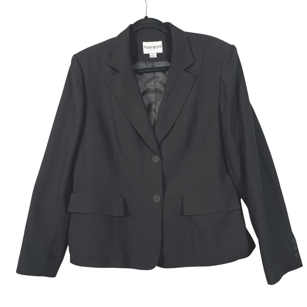 JOHN MEYER OF NORWICH Black Blazer Suit Jacket Women 16 Polyester Made Romania